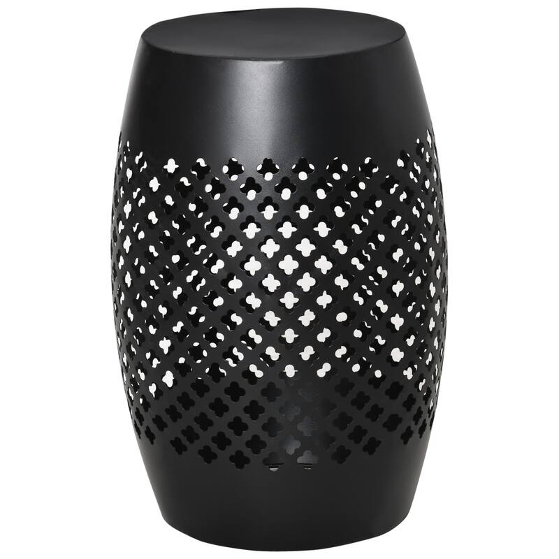 12.5" Patio Round Hollow Drum Side Table, Steel Accent Table - Black