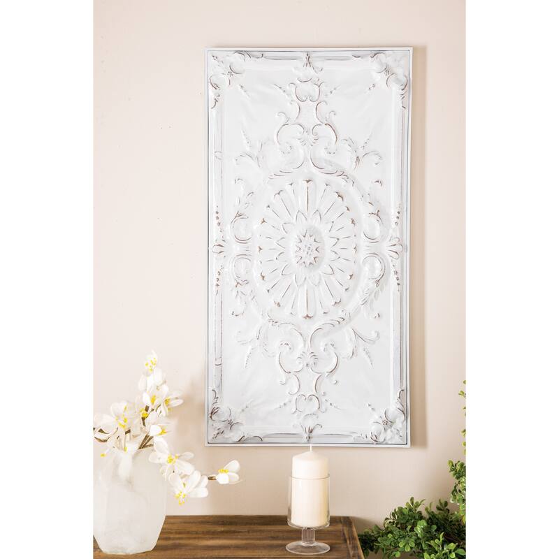 Metal Scroll Wall Decor with Embossed Details - White - Roche River Decor