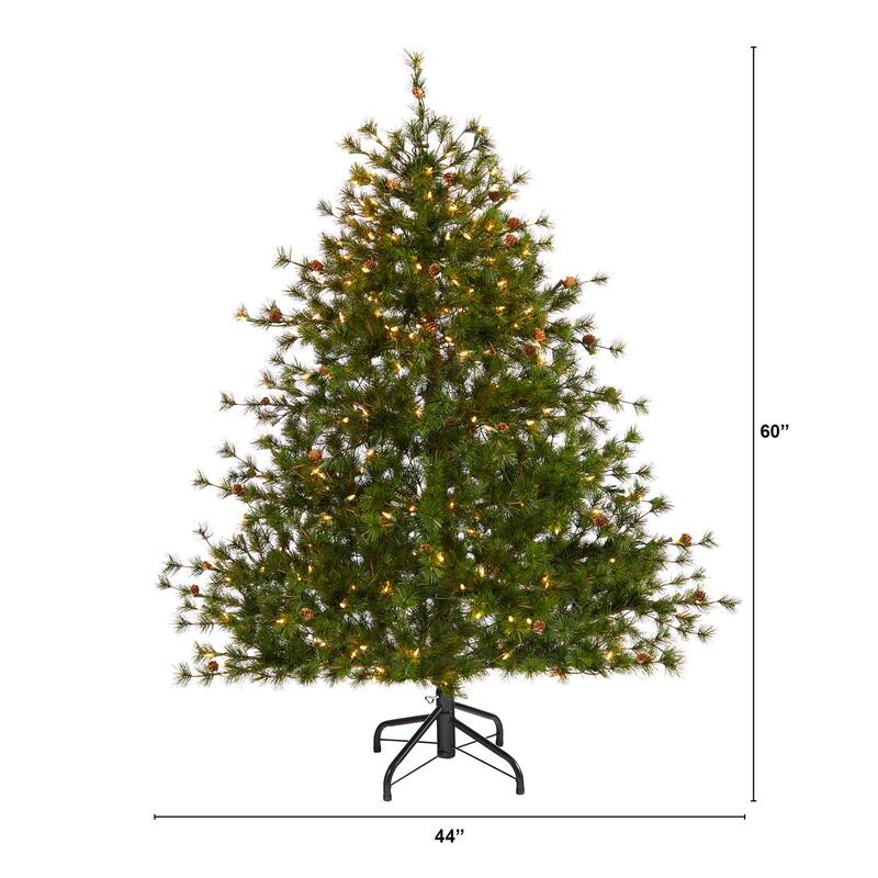 5 Ft Artificial Christmas Tree with Lights - Holiday Pine Tree, Festive Decor, Indoor Xmas Tree - Green - 60