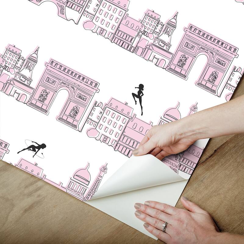 RoomMates Miraculous Ladybug Charming Paris Pink Peel and Stick Wallpaper