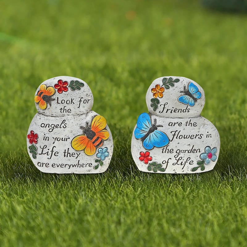 IH Casa Decor Garden Stacking Stones Inspirational Asstd - Set of 2 - Multi-Color
