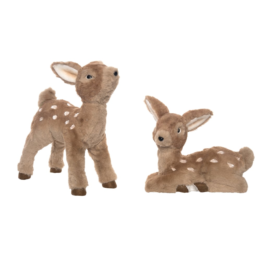 Transpac Christmas Foam Sisal Standing Sweet Deer Set of 2 Christmas Home Decorations