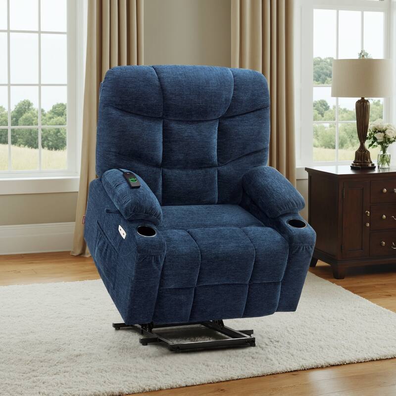MCombo Wide Power Lift Recliner Chair with Extended Footrest for Big Elderly People, Fabric R7289