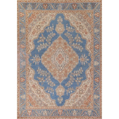 Blue Tabriz Persian Vintage Rug Hand-Knotted Wool Carpet - 9'3" x 12'11"