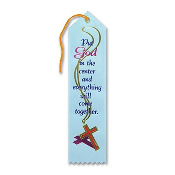 Pack of 6 Blue "Put God In The Center Award" Decorative Award Ribbon Bookmarks 8" - N/A