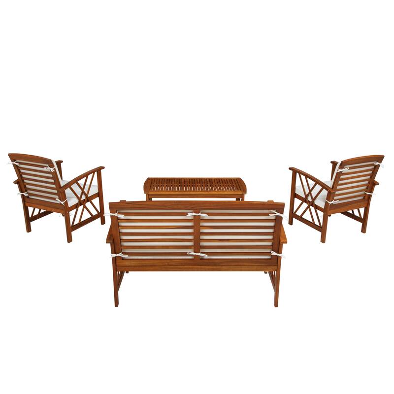Jubil 4-Piece Outdoor Acacia Chat Set with Beige Cushions