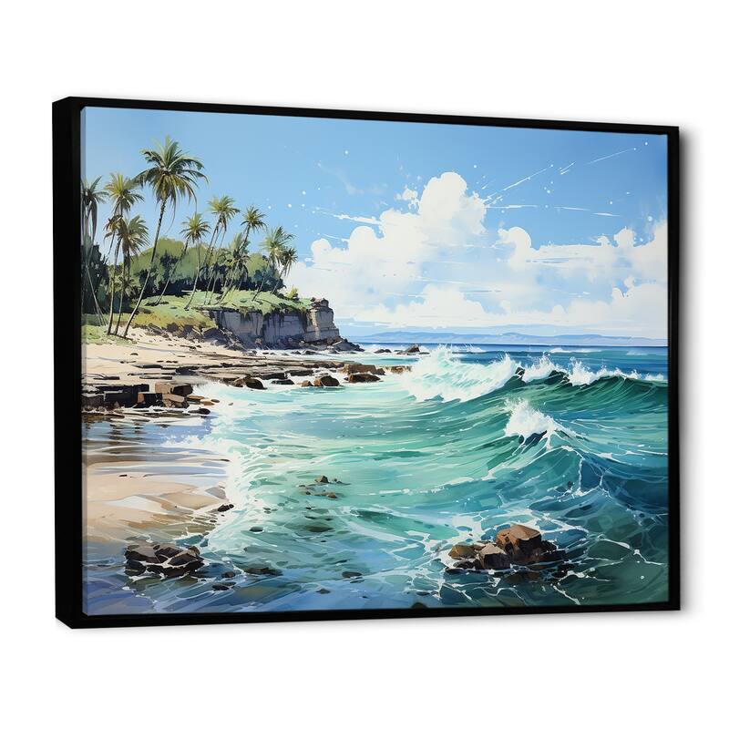 Designart "Turquoise Palm Tree Tropics Breeze" Palms & Palm Trees Framed Wall Decor