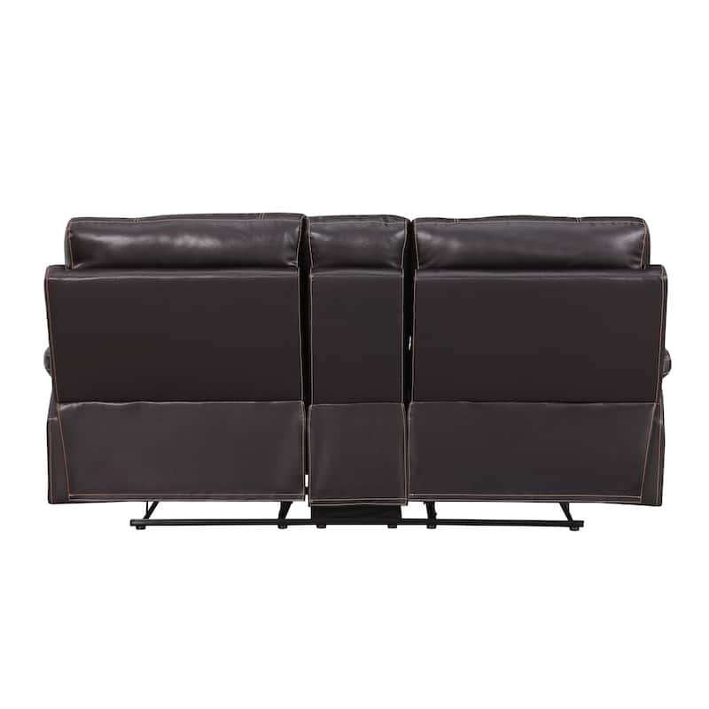 Leather-Air Recliining Console Loveseat - Brown