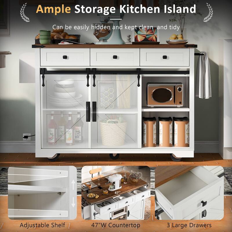 MDF Kitchen Cart with Power Outlet and Spice Rack and Drawer