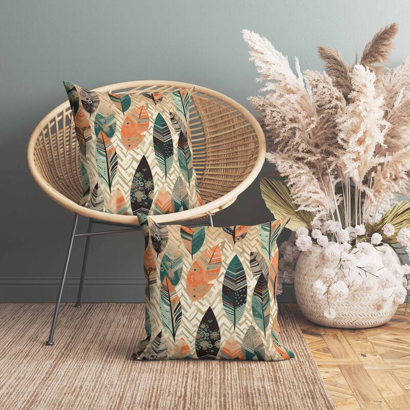 Leafy Mirage Indoor/Outdoor Reversible Throw Pillow Orange and Green