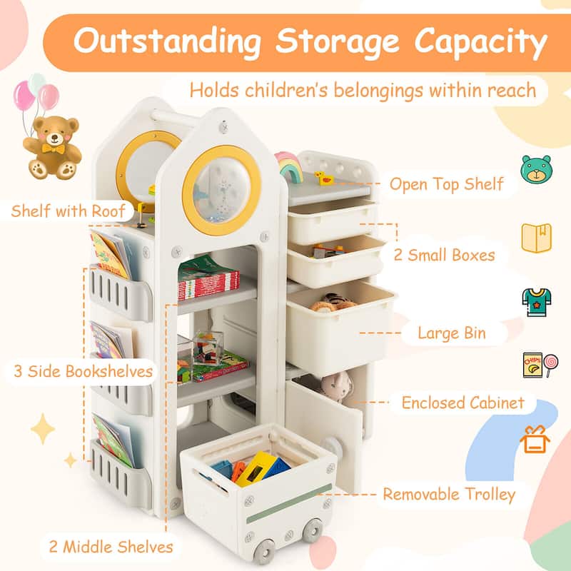 Gymax Kids Toy Storage Organizer Multipurpose Bookshelf w/ Cabinets &
