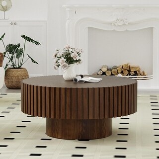 Mid Century Modern Fluted Coffee Table with Handcrafted Relief, Rustic ...