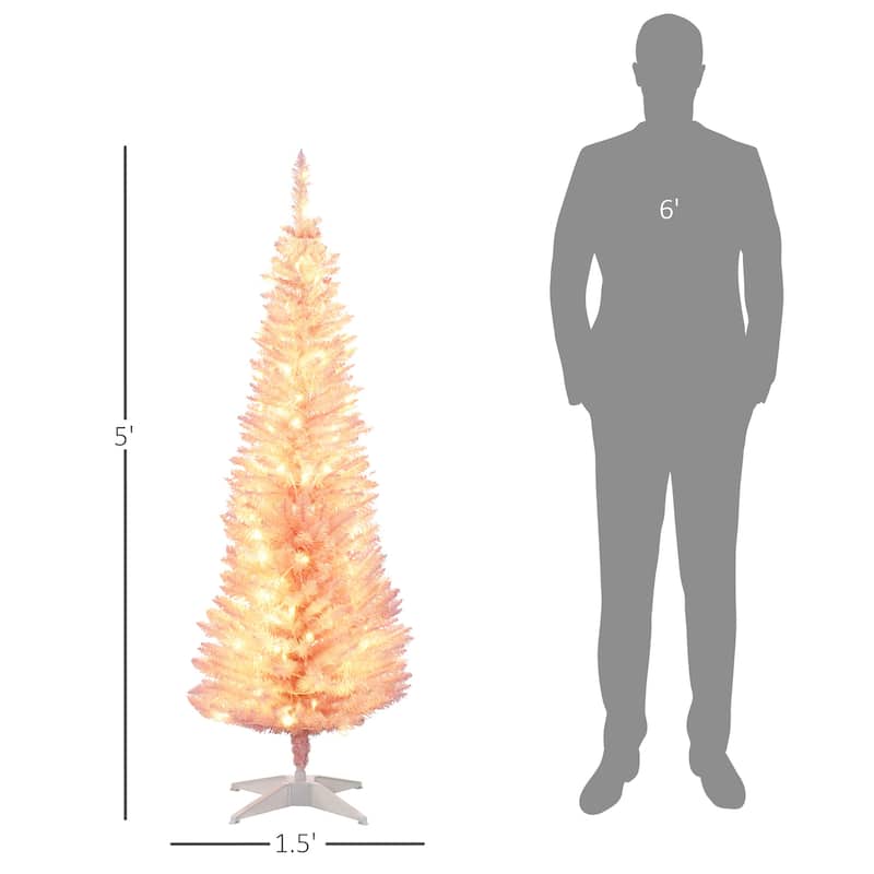 HOMCOM 5' Tall Pre-Lit Slim Noble Fir Artificial Christmas Tree with Realistic Branches, 110 Warm White LED Lights and 294 Tips
