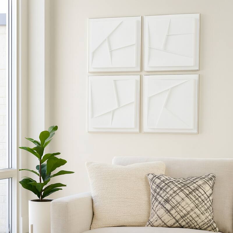 Canvas Wall Art Dimensional Plaster Paintings (Set of 4) - 20" White