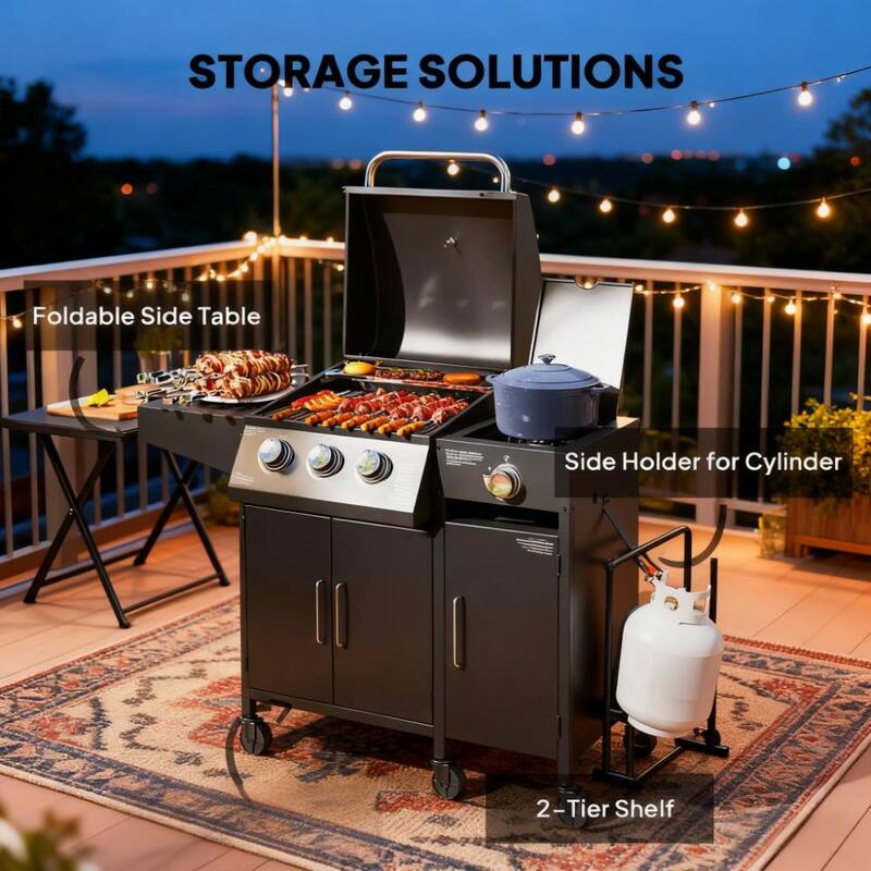 GDFStudio - Multi-Burner Gas Grill with Side Burner & Storage Cabinet