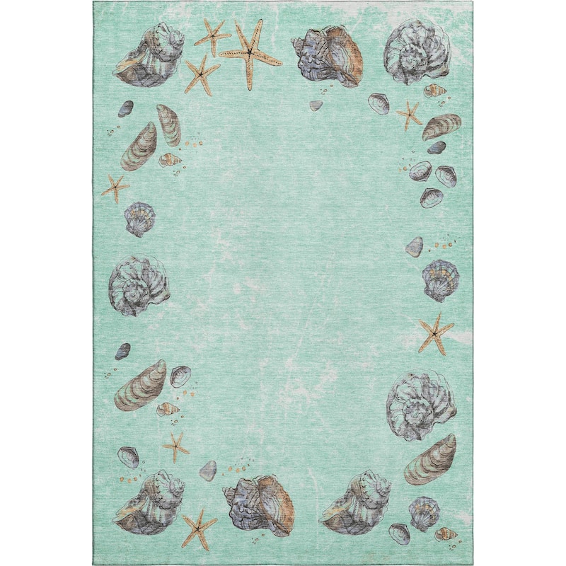 Premium Washable Super Soft Coastal Shell Border Mayfield Rug