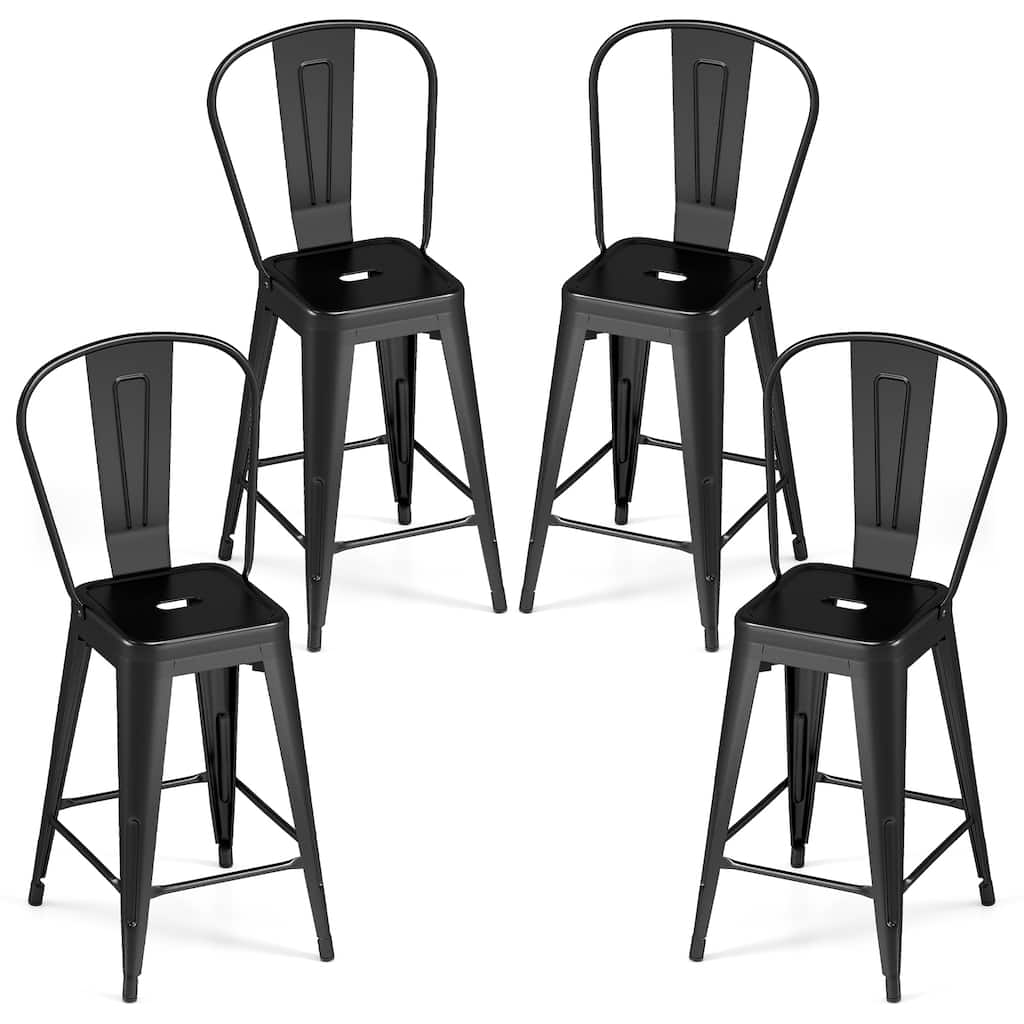 Gymax Metal Bar Stools Set of 4 24'' Counter Height Barstools w/