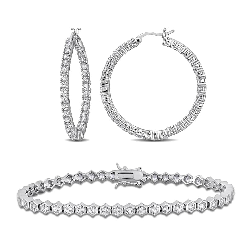 Miadora 9 3/4ct TGW Created White Sapphire Inside Outside Hoop Earrings in Sterling Silver