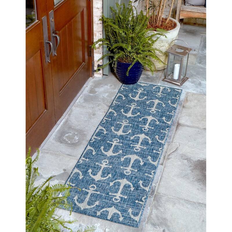 Outdoor Trisha Collection Area Rug - Blue - 2'x6'