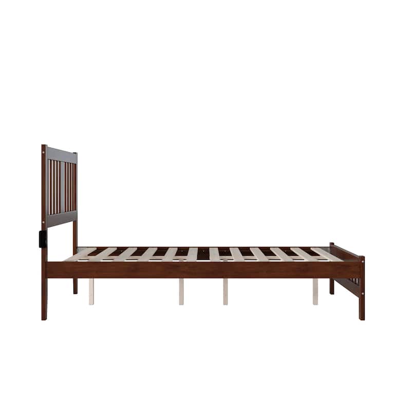 Full Bed with Footboard - Walnut Finish, Solid Wood Frame, No Foundation Needed, Bedroom Furniture