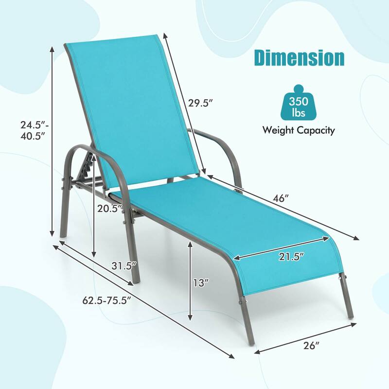 Costway Patio Lounge Chair Chaise Adjustable Reclining Armrest - See Details