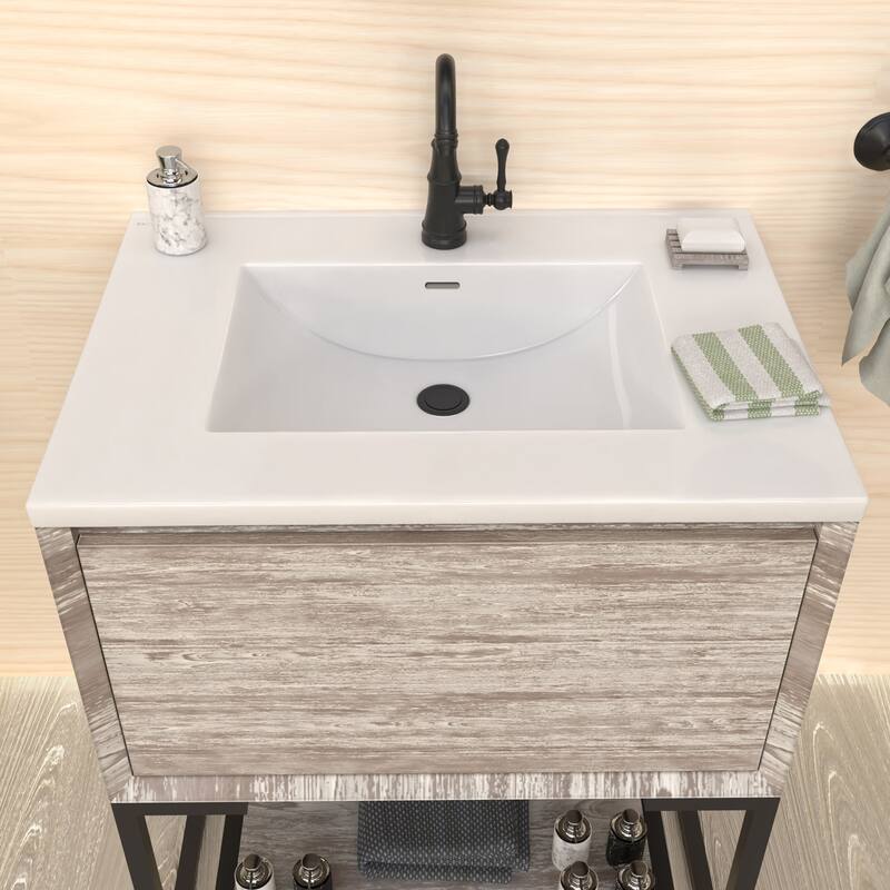 Countertop Vanity Sink with Integrated Rectangular Bowl