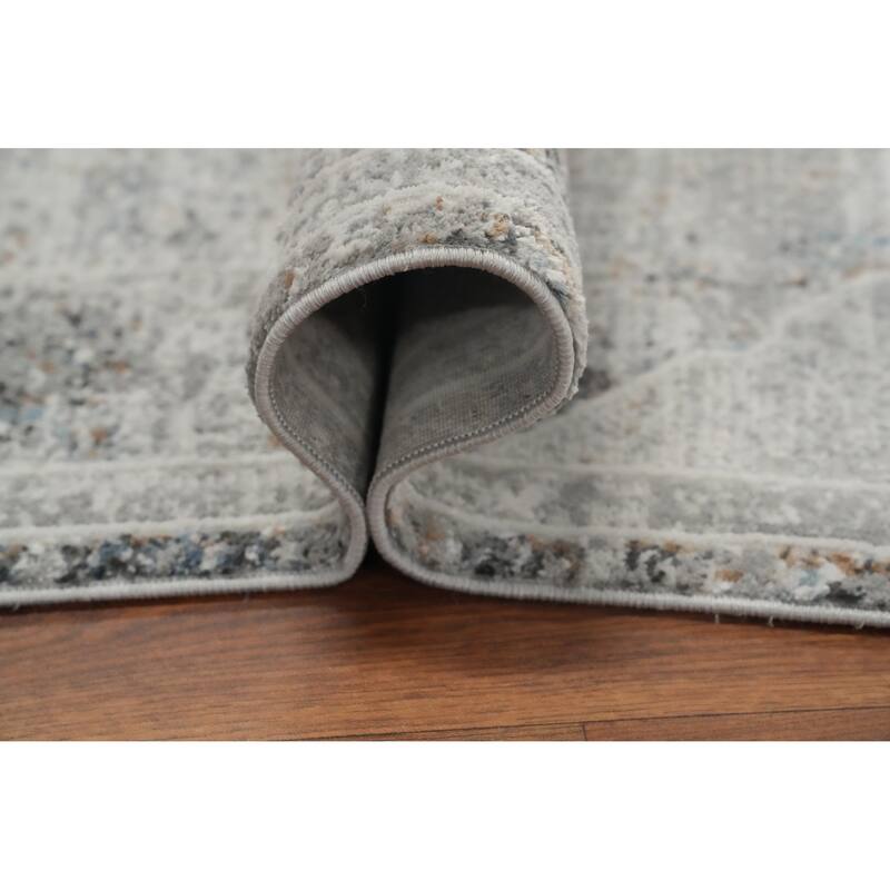 Machine Made Oriental Polyester Carpet Traditional Medallion Greys & Charcoal Tabriz Area Rug - 7' 5'' X 5' 2''