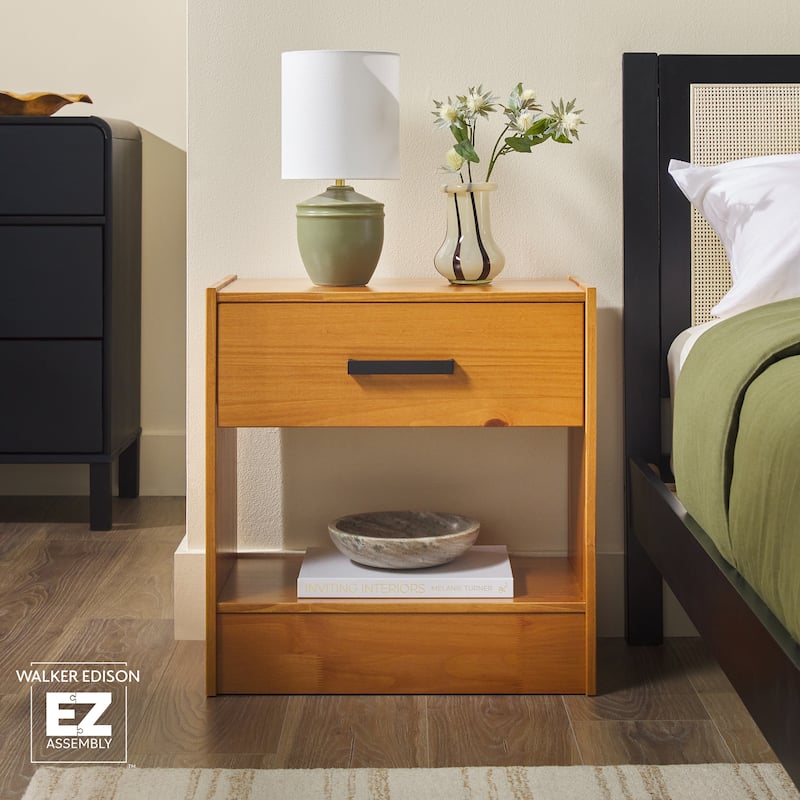 Walker Edison Modern Easy Assembly 1-Drawer Solid Wood Nightstand - Caramel