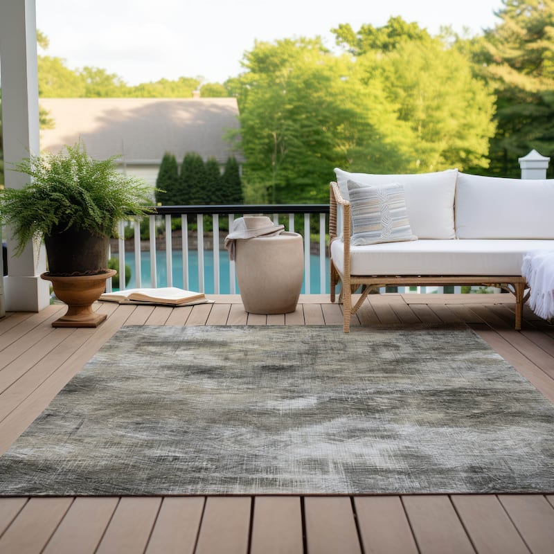 Machine Washable Indoor/ Outdoor Chantille Abstract Imprints Rug