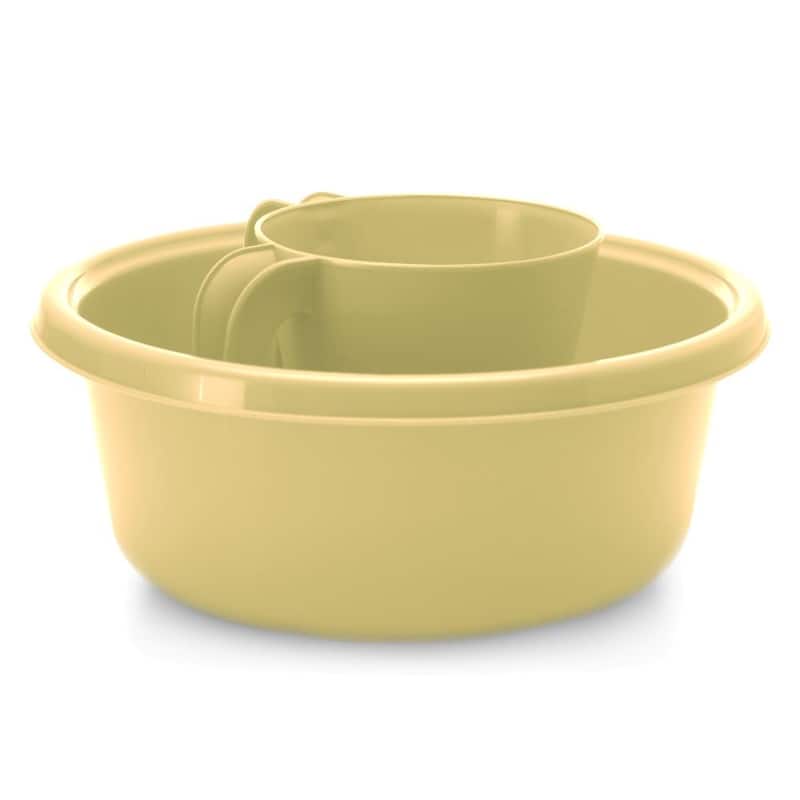 YBM Home Square Plastic Wash Cup & Wash Basin Set, long-lasting - Small - Beige