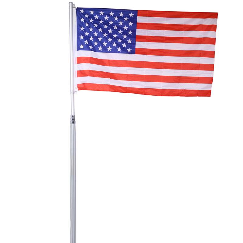 25FT Heavy Duty Aluminum Telescopic Flag Pole Kit, Sectional Flag Pole Kit, Outdoor Inground Flag Poles with Topper Balls