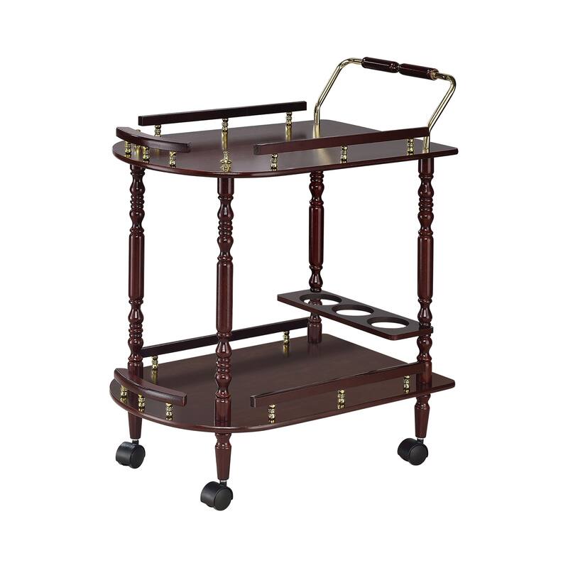 2-Tier Serving Cart with Casters in Merlot and Brass - Serving Cart - Merlot and Brass