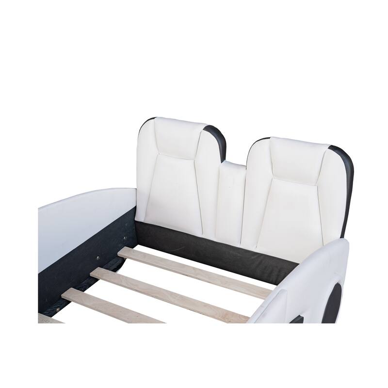 Twin Size Race Car-Shaped Bed with Wheels, White