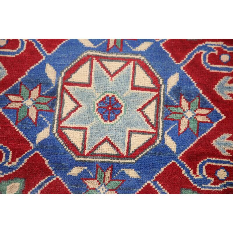 Hand Knotted Oriental 100% Wool Carpet Traditional Geometric Red Kazak Area Rug - 9' 7'' X 6' 7''