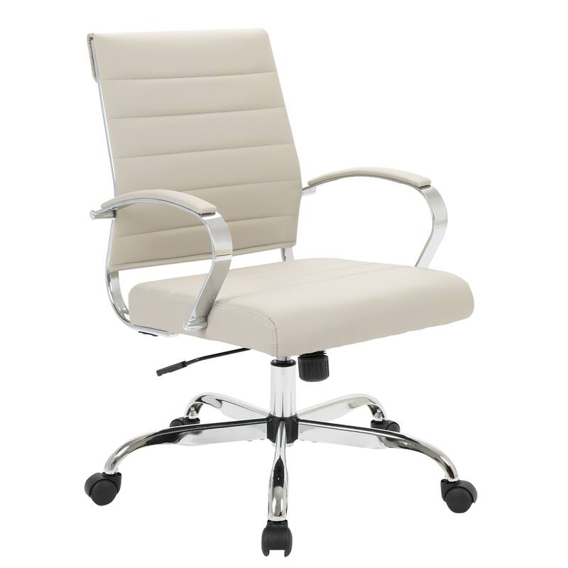 Benmar Leather Ribbed Office Chair with Chrome Frame, Adjustable Height, Tilt Lock, 360° Swivel, and Smooth Rolling Casters - Tan