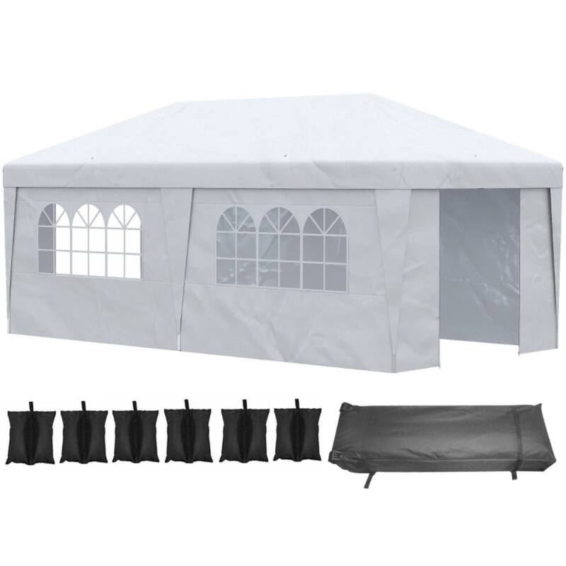 Foldable Pop-Up Gazebo Party Tent with Adjustable Legs and Windows 2 Doors Included Carry Bag - 232.25" L x 117" W x 112.25" H - White