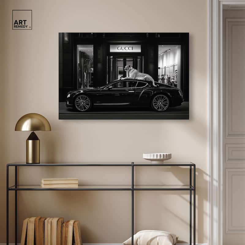 Cheetah and Sports Car Store Canvas by Art Remedy, Gallery Wrapped