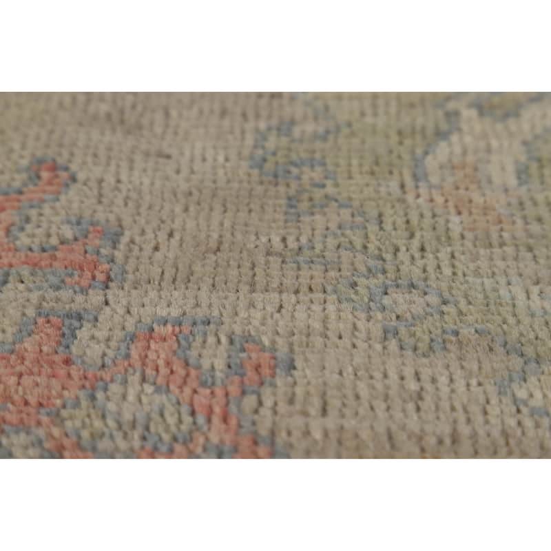 Hand Knotted Oriental 100% Wool Carpet Transitional All-Over Beige & Ivories Oushak Area Rug - 9' 3'' X 6' 2''