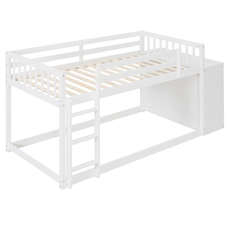 Twin over Twin Bunk Bed with 4 Drawers and 3 Shelves