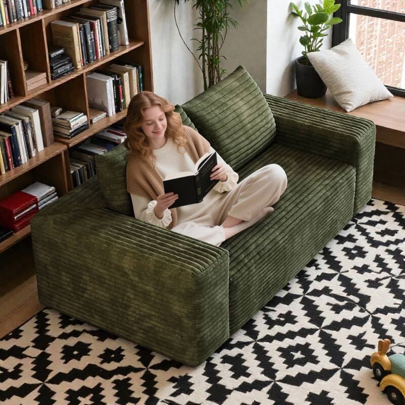 63" Corduroy 2-Seater Sofa, Deep Seat Comfy Loveseat Couch, No-Assembly Soft Fabric Sofa for Living Room & Apartments