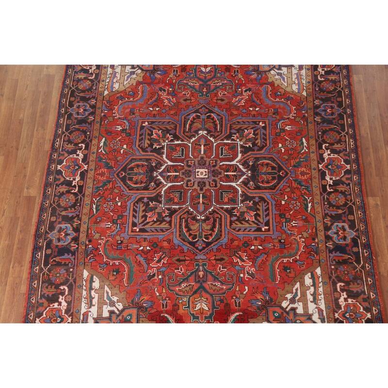 Hand Knotted Oriental 100% Wool Carpet Traditional Medallion Red Heriz Area Rug - 9' 7'' X 6' 11''