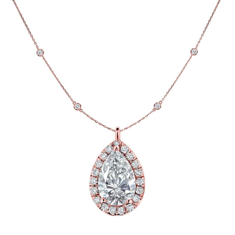 Auriya 2 3/5cttw Pear Shape Halo Diamond Chain Station Necklace 14k Gold (H-I, SI2-SI3)