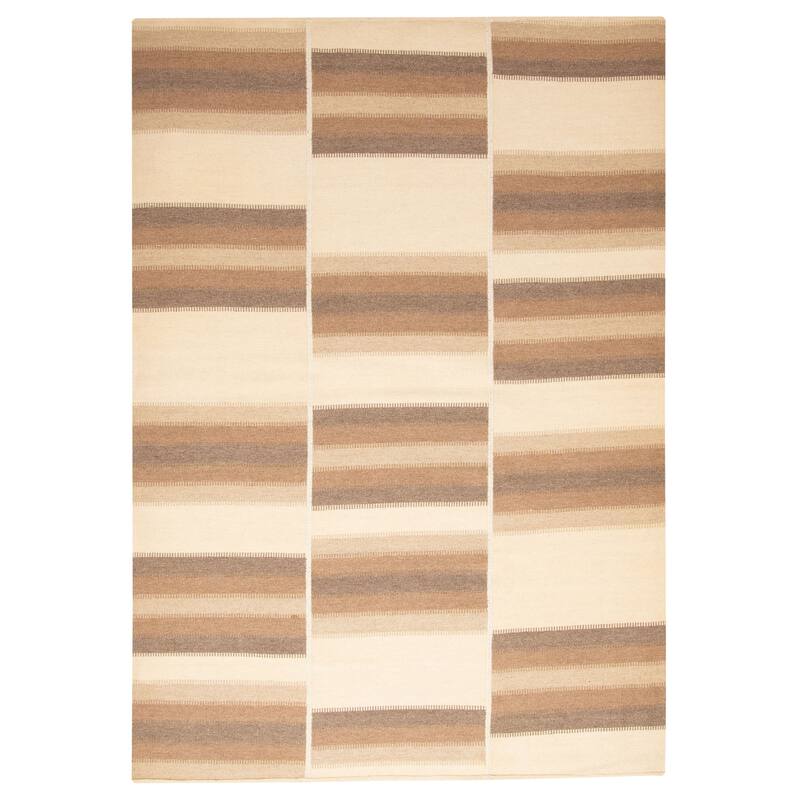 ECARPETGALLERY Flat-Weave Ankara FW Cream Wool Kilim - 5'6 x 7'11