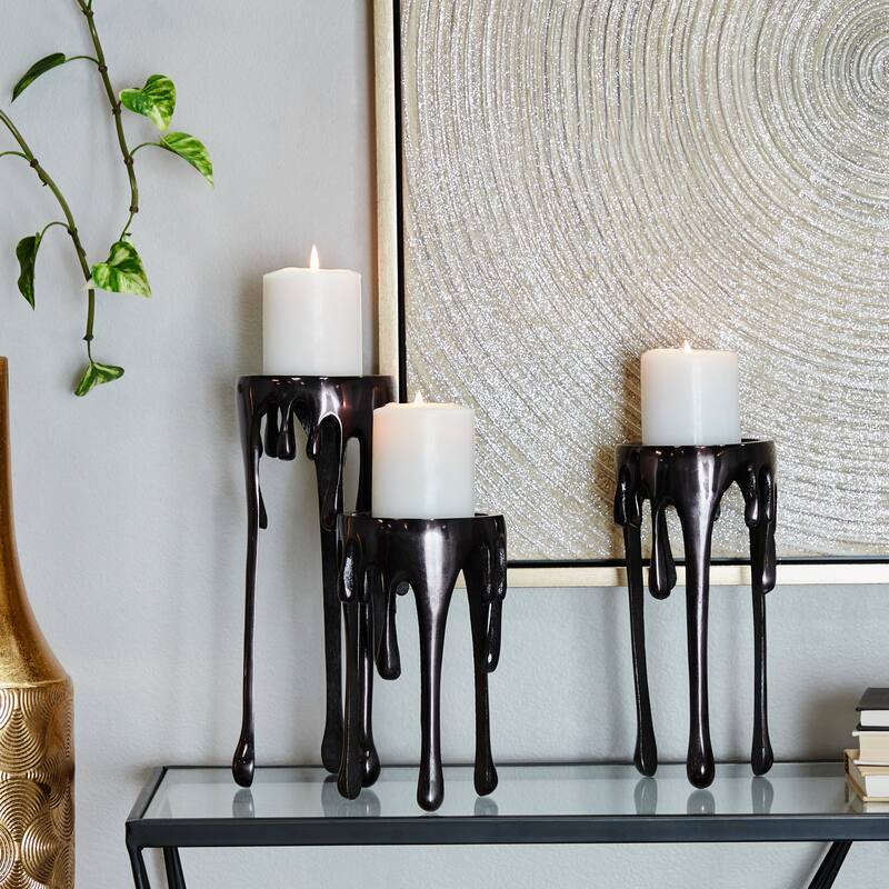 Aluminum Metal Abstract Melting Drip Candle Holder - Set of 3 Gold, Silver, Black or Copper - CosmoLiving by Cosmopolitan.