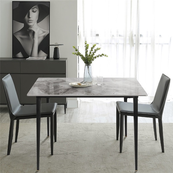 Fliptrade Modern Slate Kitchen Dining Table with Sintered Stone Top Metal Legs 31.5x31.5x30 inch High Glossy Gray
