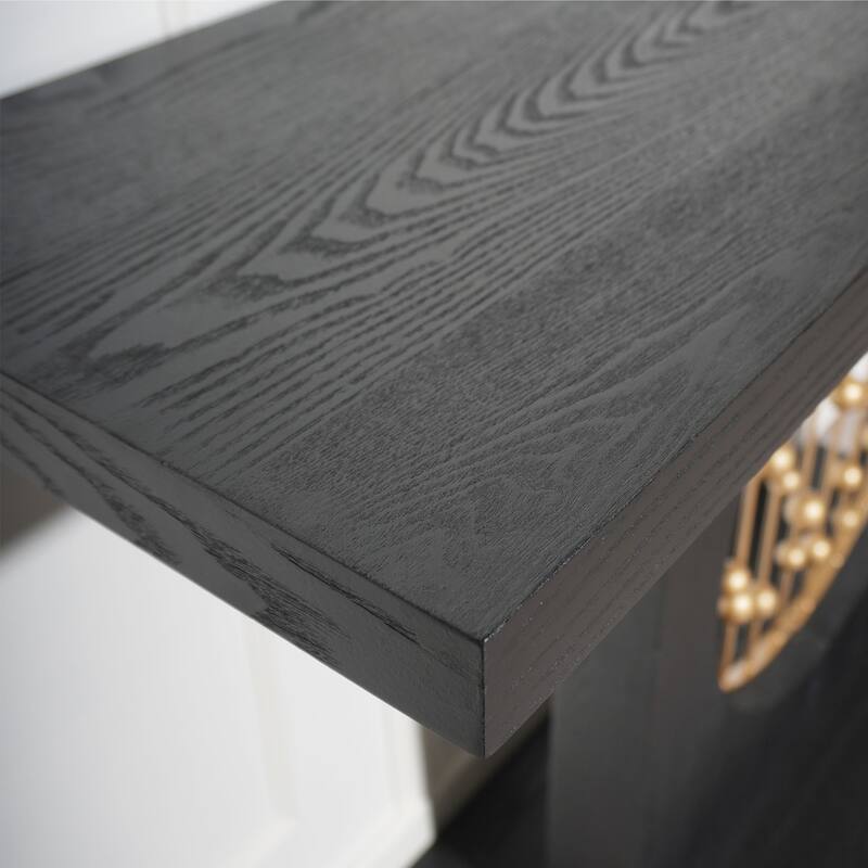 56" Console Table with Circular Cutouts & Gold Accents