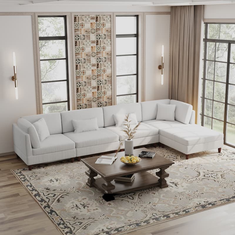 Corduroy Modular Sectional 5 Piece Sofa with Ottoman