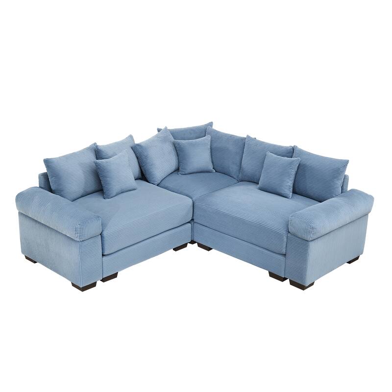 GDFStudio - Corduroy L-Shaped 3-Seater 79.1" Cloud Modular Sectional Couch