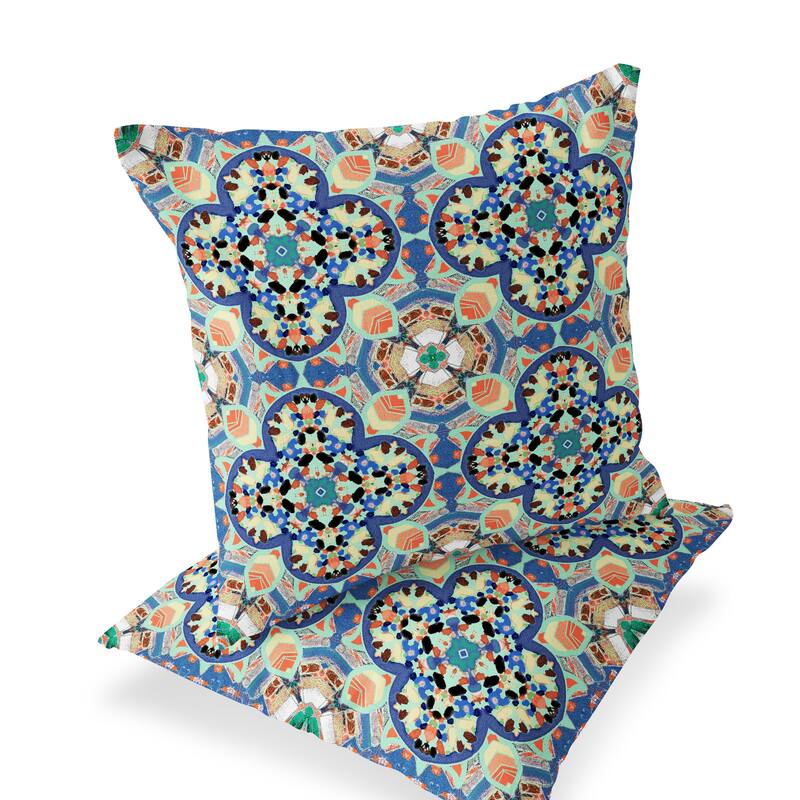 HomeRoots Set of Two 16" X 16" Blue and Purple Blown Seam Floral Indoor Outdoor Throw Pillow - 16.00' X '16.00' X '5.00