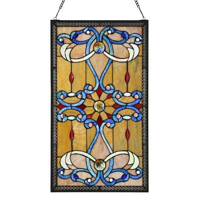 River of Goods Brandi's Amber Stained Glass 26-inch Window Panel - M